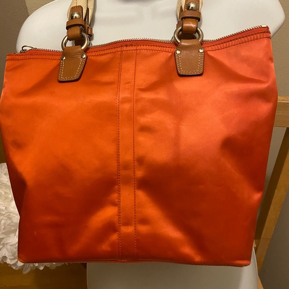 Stained nylon orange tan Coach purse with canvas - Picture 13 of 16